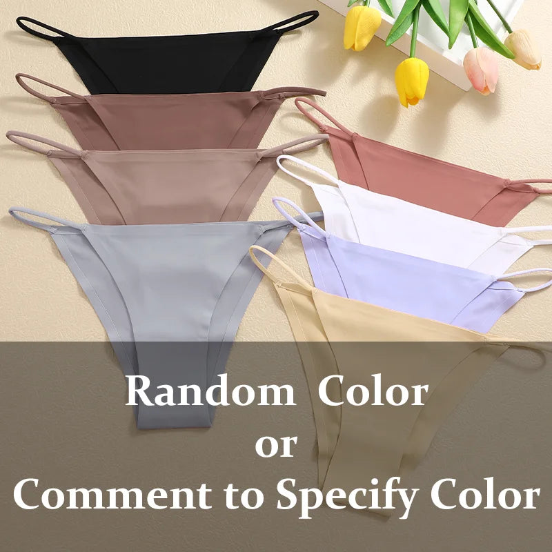 NEW Arrivals 6PCS Set 4 Colors Ice Silk Seamless Thongs Women Bikini G-String Panties Solid Color Dopamine Color Underwear Ultra Thin Breathable Lingerie