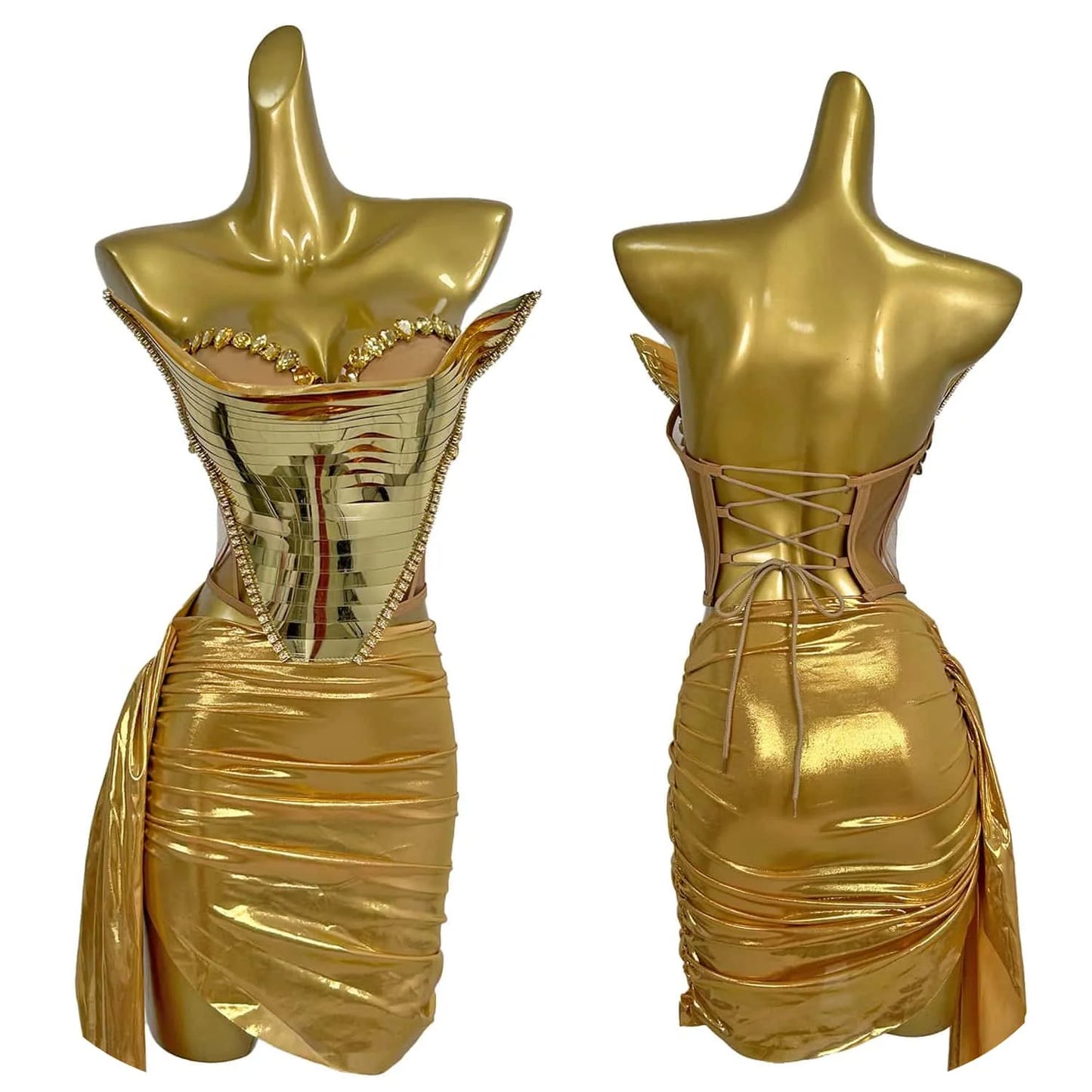 Just Arrived Silver/Golden Color Luxurious Sequins Top + Skirt 2 PCS Set Women Sexy Strapless Silver Party Dress Nightclub Birthday Wedding Celebrate Outfit