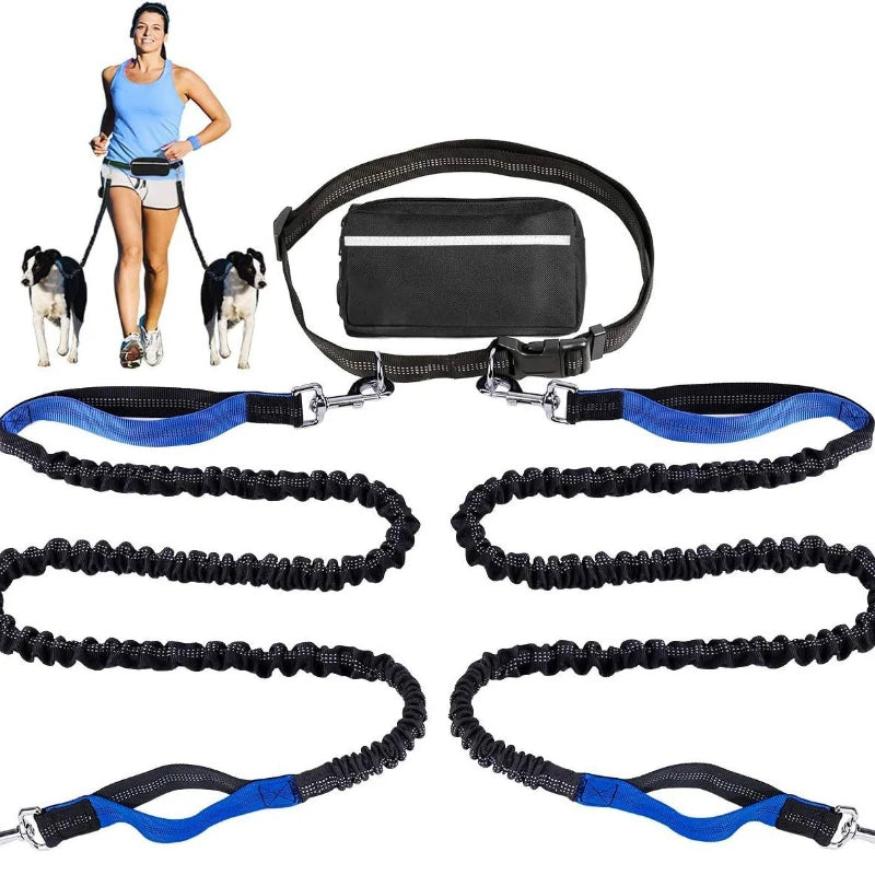 Hands-Free Large Dog Running Retractable Supplies Walking Training Adjustable Waist Belt Dogs Pet Waist Bungee Free Jogging 2 Ropes Leashes