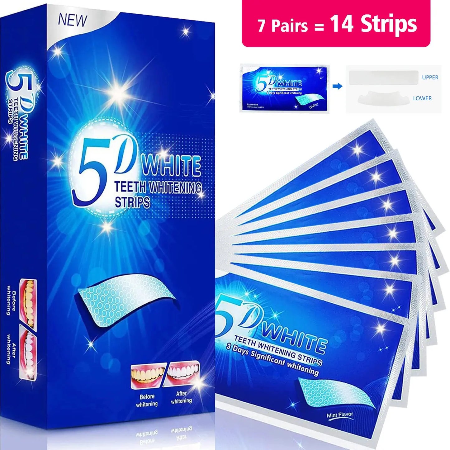 NEW 14/28 Pairs Teeth Brightening Strips for Teeth, 5D/9D Whitener Strips Reduced Sensitivity White Strips for Teeth Whitening Personal Care Accessories Dental Supplies