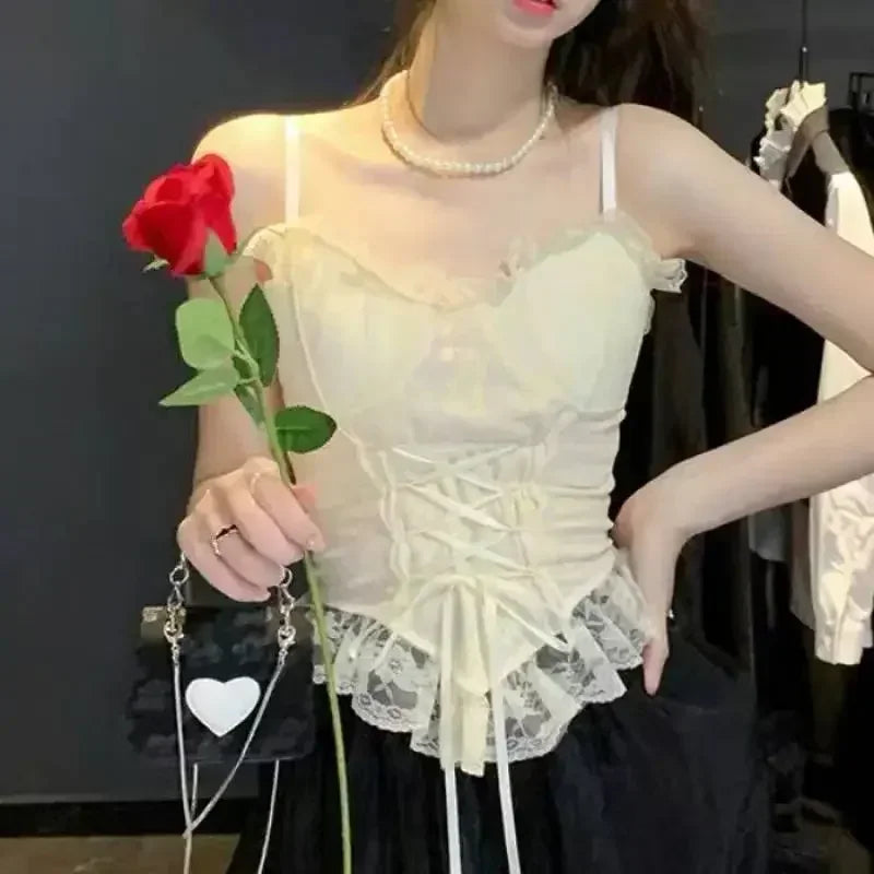 NEW Arrivals Sexy Clothes Blouses Sexy Crop Tops Women Corset Lace Bandage T-Shirt Camisole Woman Sling Tank Top Fashion Sleeveless Waistcoat Ladies Sexy Underwear Clothing