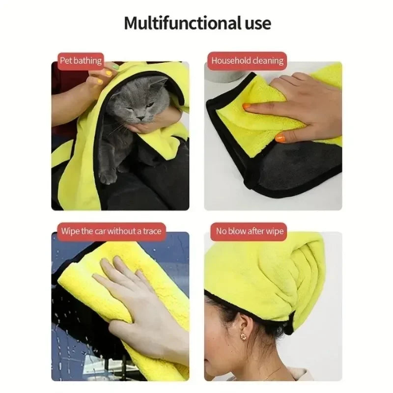 NEW Arrivals 10PCS Yellow Set Quick-Drying Dog Cat Towels Soft Fiber Towels Absorbent Bath Towel Pet Bathrobe Convenient Cleaning Towel Dog Accessories Pets Supplies