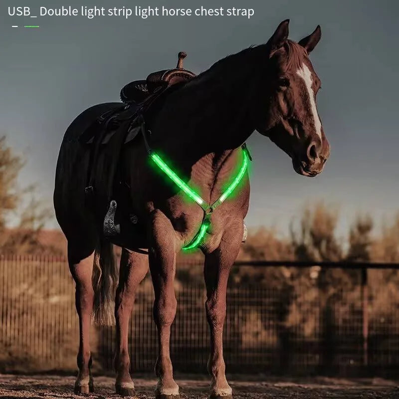 Horse Equipment Breastplate Nylon LED Night Flashing Light Bar Harness Outdoor Sports USB Charge Equestrian Riding Decorations Belt