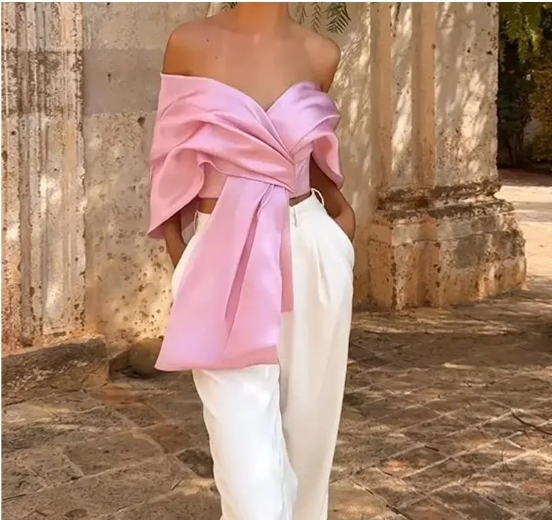 NEW Arrivals Spring Summer Cross Asymmetrical Butterfly Knot Women's Top Cross-Border Mixed Fabric Vest Strapless Clothing