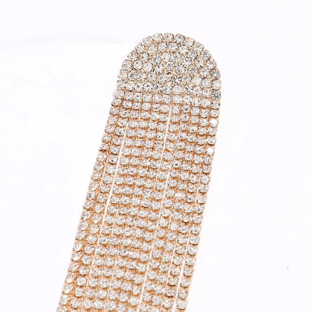 Europe And America New Exaggerated Full Rhinestone Tassel Earrings For Women Party Wedding Statement Jewelry Long Earings Gifts