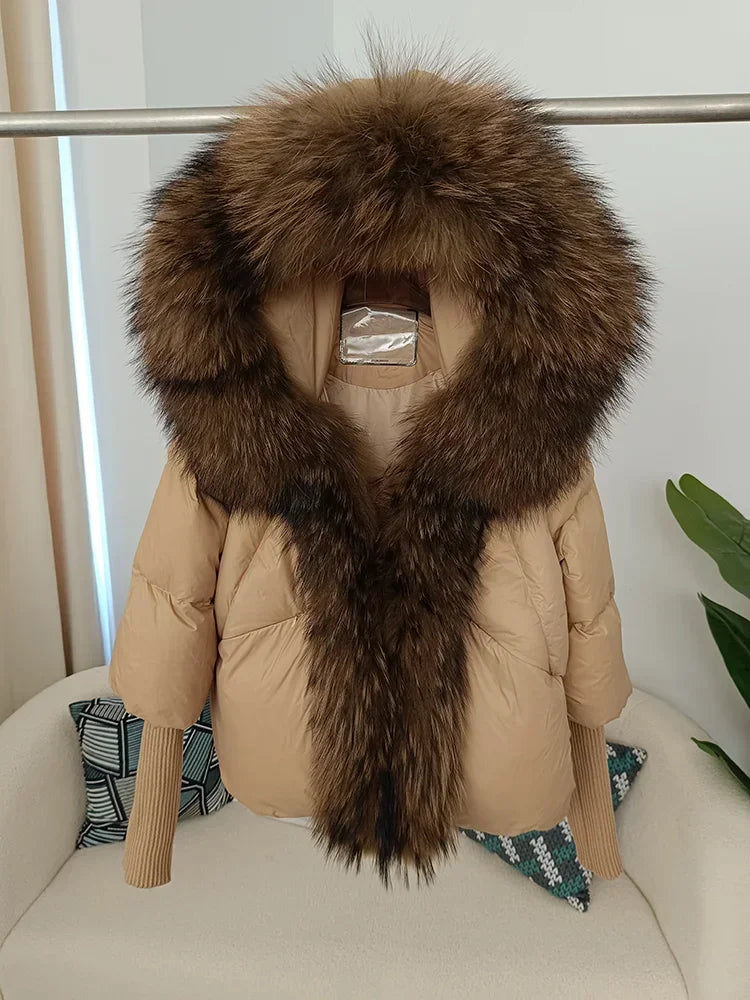 Winter Warm Snow Clothes Supplies Jacket Women Real Fox Fur Collar Hooded Natural Thick Warm Loose Oversize Duck Down Coat Streetwear Outerwear Female Girls Luxury Winter Fashion Clothing Products