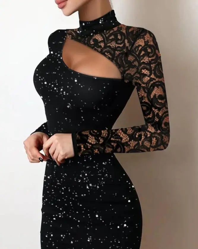 Low-Price Sales are Limited NEW Luxury Sexy Dresses Women Female Evening Wedding Party Night Club Outfit Business Dinner Skinny Glitter Contrast Lace Cutout Bodycon Dress Girls Ladies Luxury Fashion Clothing Supplies