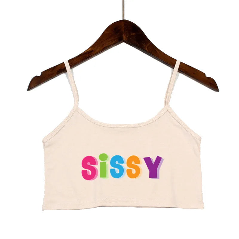 NEW Arrivals Women's Sexy Elastic Cotton Camisole Sleeveless Short SISSY Colorful Crop Top New Fashion Women's Summer Tank Top Beach Bar Tops