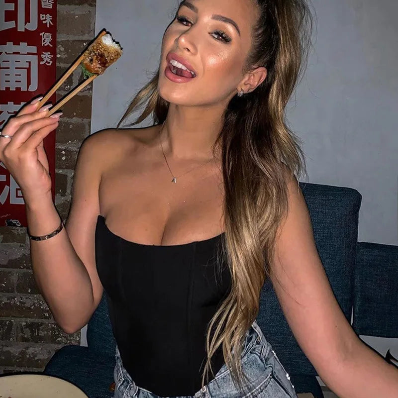 NEW Arrivals 4 Colors Women Sleeveless Off Shoulder Fashion Sexy Corset Crop All Seasons Tops Vest Female Underwear Backless Bustier Top Solid Girls Casual Clothing Supplies