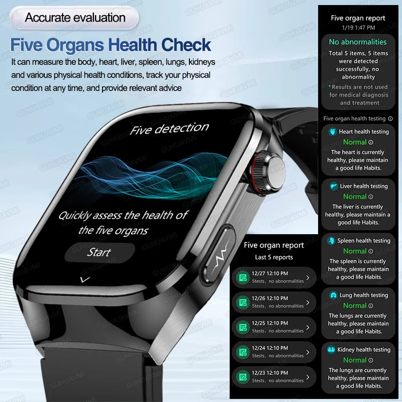 NEW Arrivals Micro Physical Examination ECG Smart Watch Women Men Uric Acid Body Fat Five Organ BP Health Watches HD Call Smart Bracelet Health Care Supplies