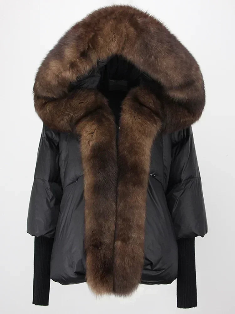 Winter Warm Snow Clothes Supplies Jacket Women Real Fox Fur Collar Hooded Natural Thick Warm Loose Oversize Duck Down Coat Streetwear Outerwear Female Girls Luxury Winter Fashion Clothing Products