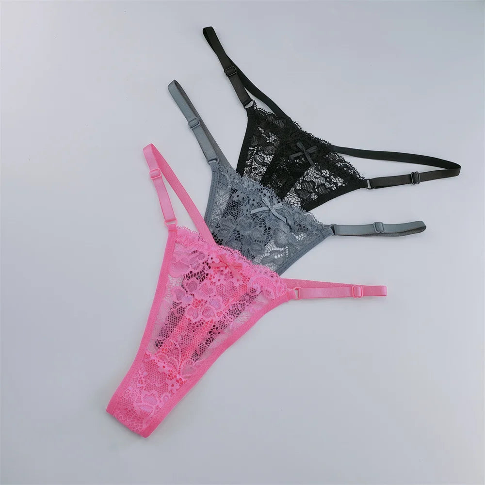 NEW Arrivals 3PCS Set Lace Thongs Women Lace Low Waist Panties Sexy Transparent Underwear Fashion Breathable G-String Ladies Intimates Lingerie