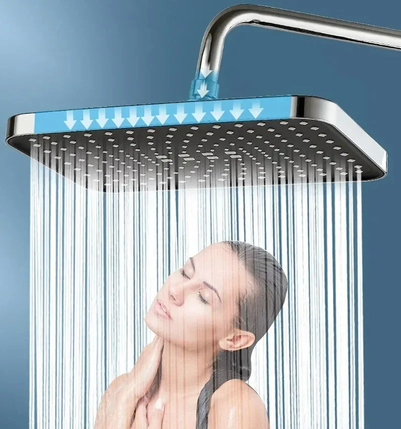 NEW Arrivals 14 IINCH 360 Degrees Rotation High Pressure Top Spray Rain Shower Head Larger Flow Supercharge Rainfall Showerhead 360° Swivel Water Saving Shower Accessories Bathroom Tools