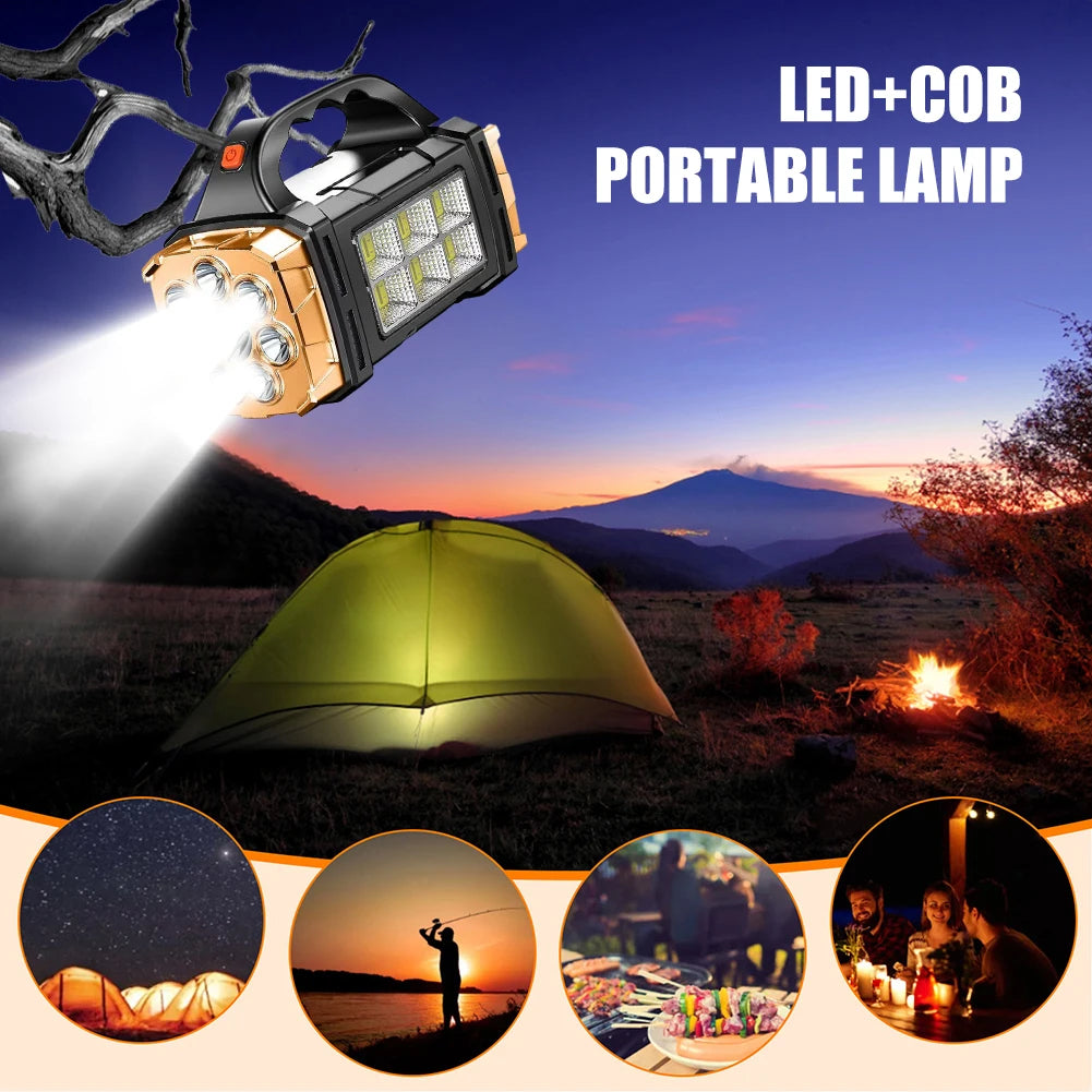 NEW Arrivals 5000mAh Solar LED Flashlight COB Camping Lantern Work Light USB Charging Torch Light Waterproof Portable Searchlight Power Bank