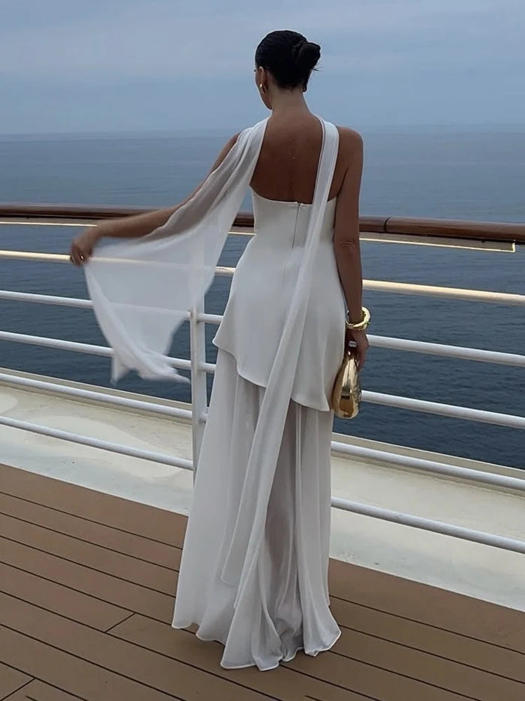 NEW Arrivals UK Size 4 Colors Italian Luxury Fashion Strapless Dress With Ribbon Female Elegant Sleeveless Mesh Evening Beach Night Club Sexy Long Dress Spring Summer Ladies Luxury Fashion Clothing Supplies