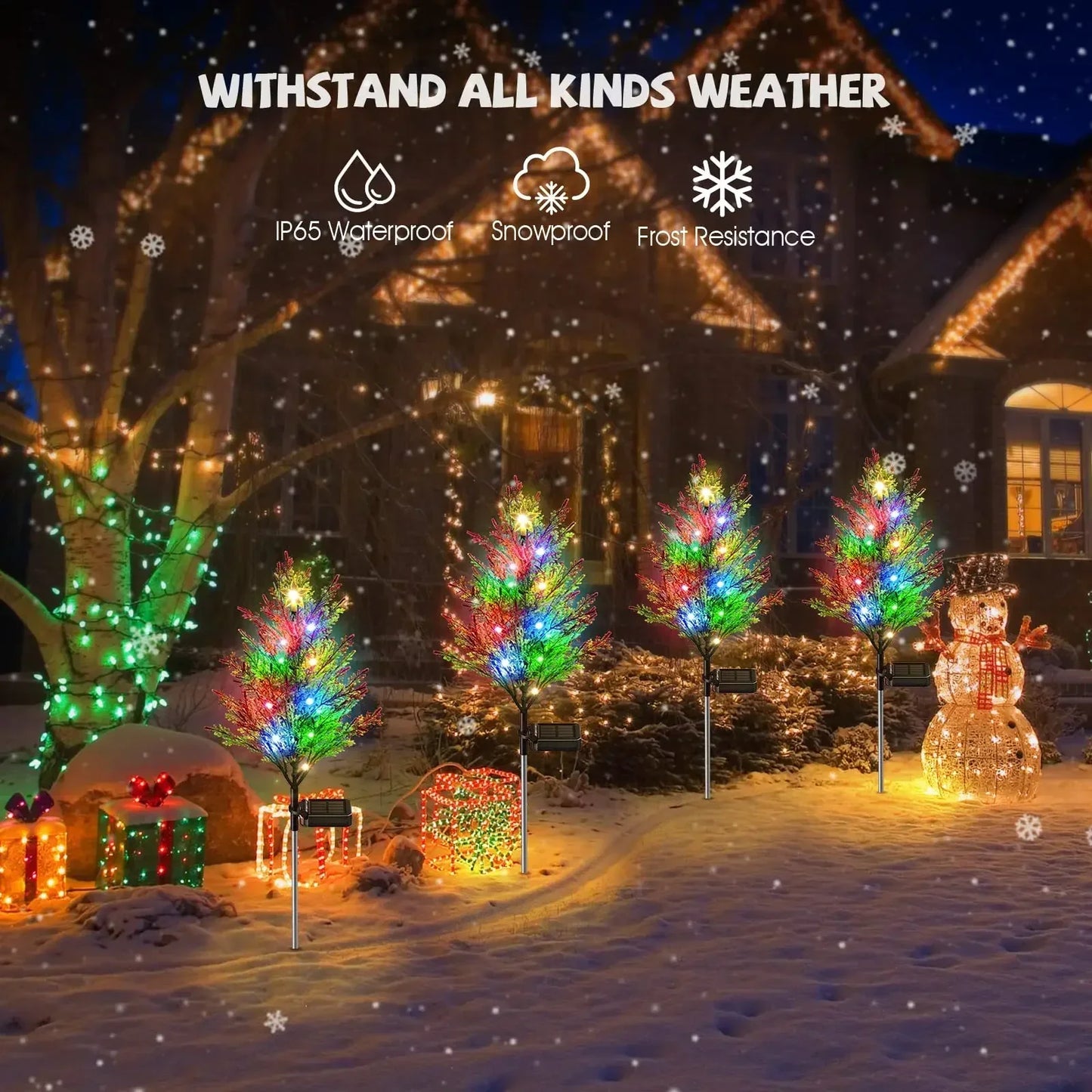 4PCS Outdoor Decoration Christmas Tree Lights Solar Rechargeable Simulation Pine Tree 20 LED Lawn Lights Garden Decoration Lamp