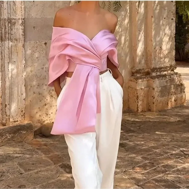 NEW Arrivals Spring Summer Cross Asymmetrical Butterfly Knot Women's Top Cross-Border Mixed Fabric Vest Strapless Clothing