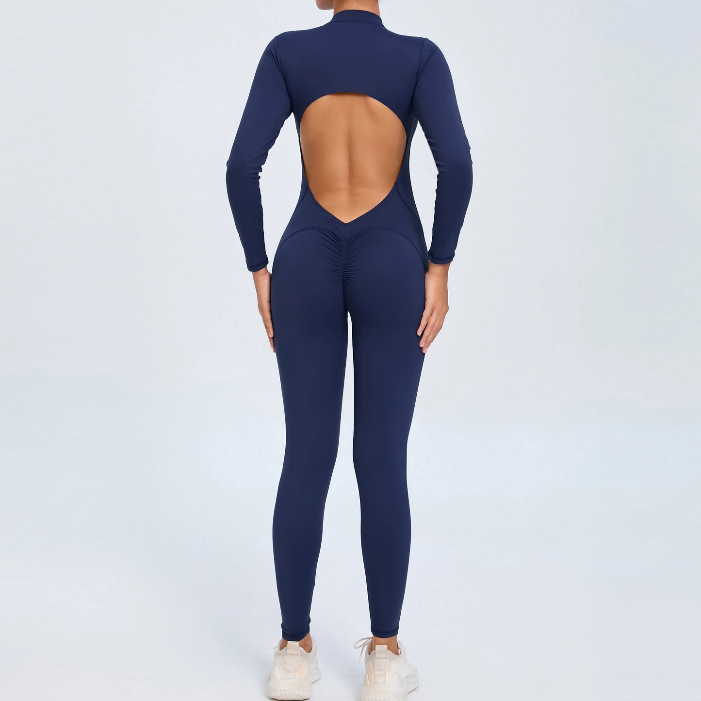 NEW Arrivals 10 Colors Women Sportwear Yoga Jumpsuit Zip Long Sleeve Back Open Outfit Fitness Tracksuit Tight One-piece Gym Overalls Sports Bodysuit
