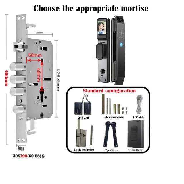 NEW Arrivals 3D Face Recognition Door Lock TUYA APP Can Video Intercom Unlock Digital Smart Lock Fingerprint Key Card NFC Phone Lock Safety Security Accessories Home Office Supplies