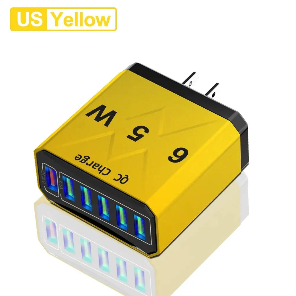 3.1A USB Fast Phone Charger Adapter 6 In1 Mulit Plug Travel Charger For iPhone 13 12 Samsung Xiaomi QC3.0 Quick Charger