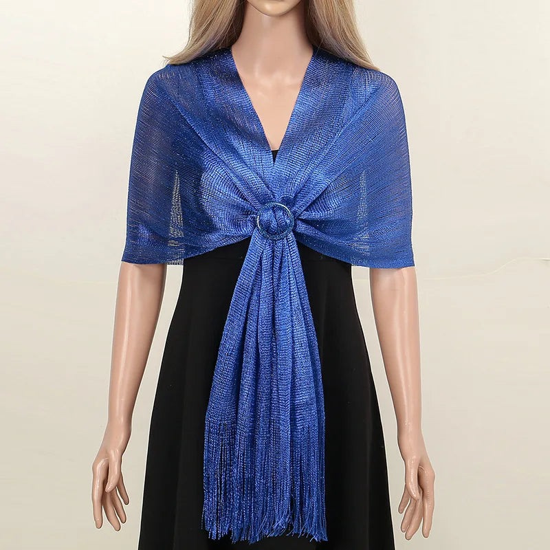 Sparkling Metallic Scarf with Buckle Female Evening Party Shawl Elegant Gold Silver Shiny Shawls for Bridal Wedding Wraps