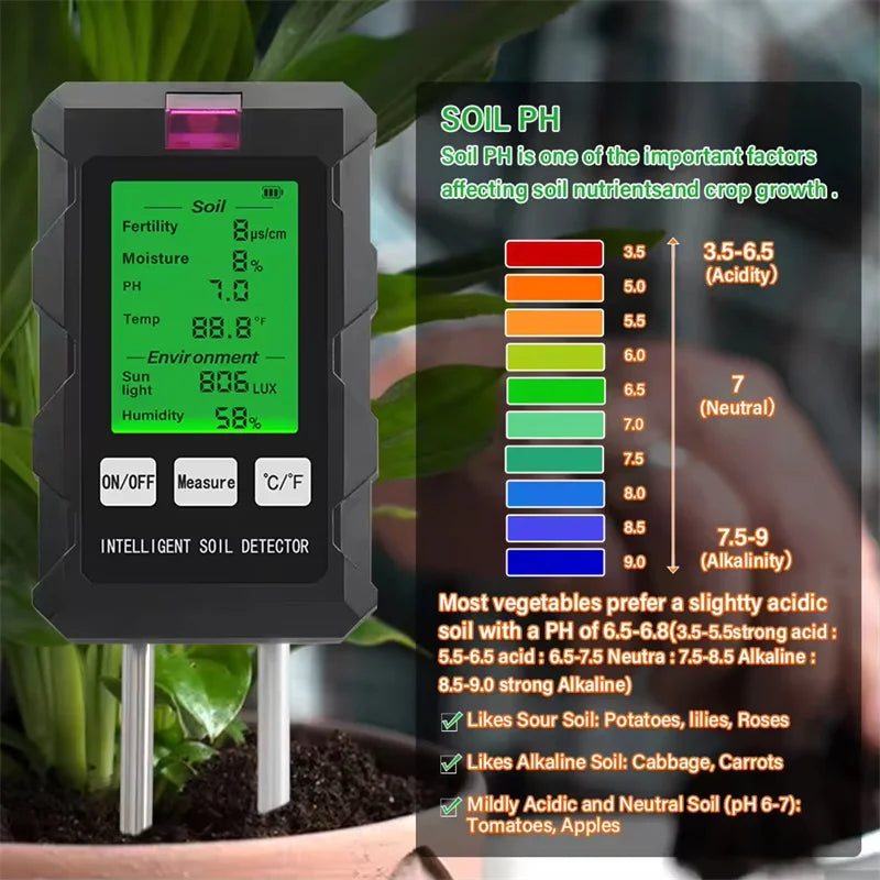 NEW Arrivals 6 In 1 Soil Tester Soil Fertility PH Temperature Humidity Sunlight Air Moisture Detector Gardening Soli Analyzer Soil Tester Home Garden Supplies