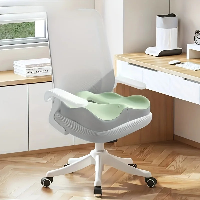 NEW Arrivals 1PC Memory Foam Seat Cushion - 3D Ergonomic Support| Light Green & Grey, Washable Polyester, Car/Office Essentials Hip Legs Support Pillow