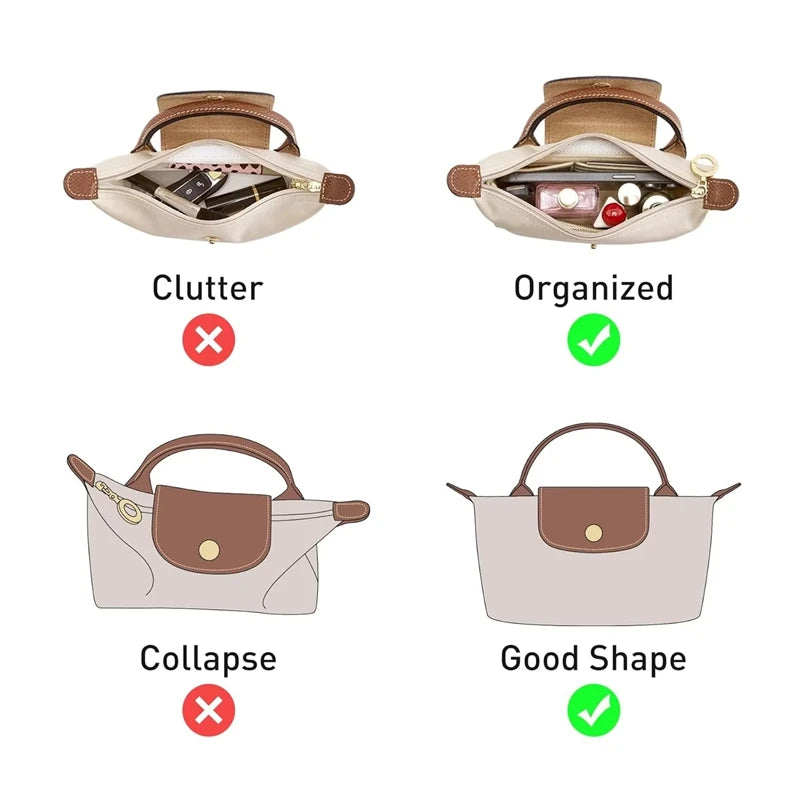 NEW Bag Organizer for Longchamp Small Tote Bag Timid Bags Storage & Finishing Inner Liner Handbags Insert Organizer Fit Mini Size Ladies Cosmetic Accessories