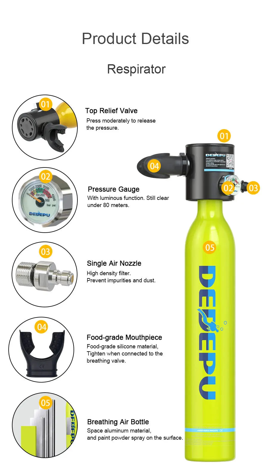 DEDEPU Scuba Diving Tank Mini Diving Cylinder Equipment Snorkeling Dive Bottle Oxygen With Hand Pump Dive Goggles Snorkeling