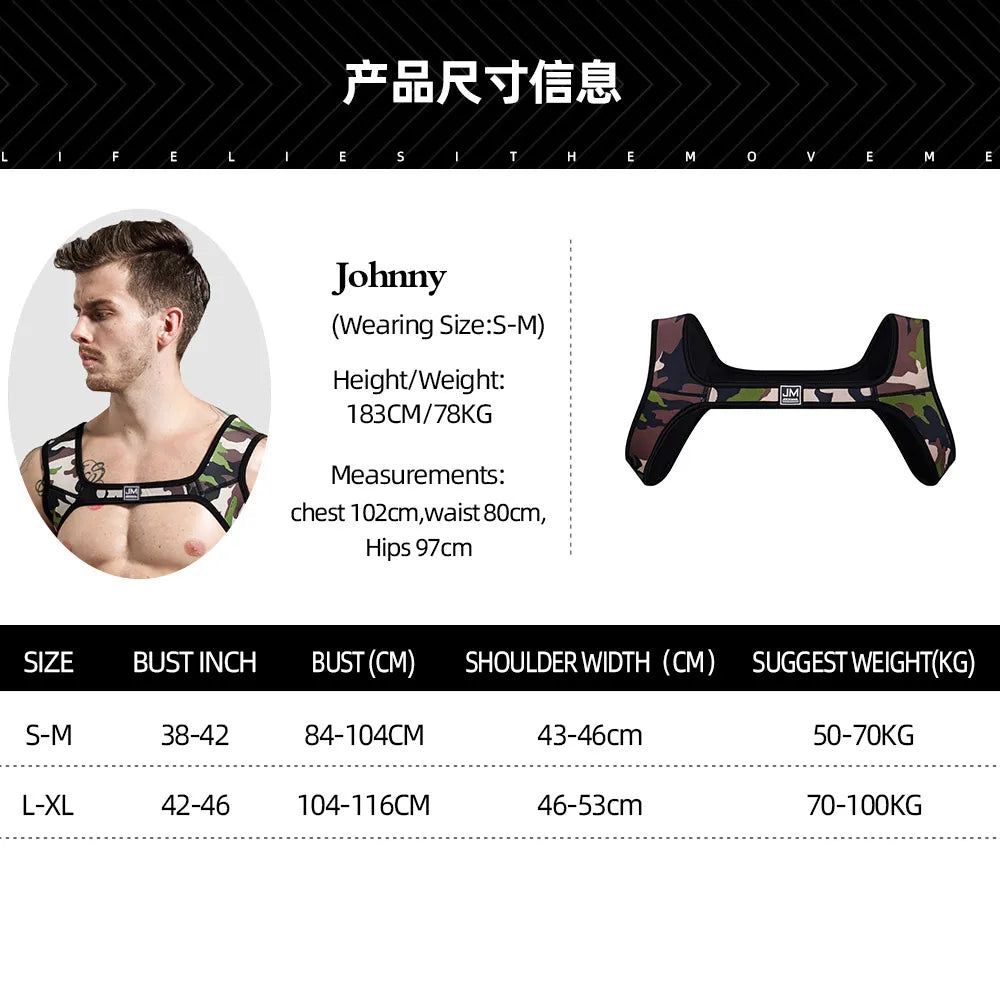 Male Lingerie Neoprene Harness MenClothing Tank Top Sexual Body Leather Chest Harness Belt Strap Punk Rave Costumes for Sex