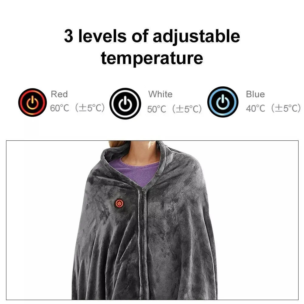 USB Plug Warm Shawl Blanket Coral Velvet Warm Blanket Electric Blanket Temperature Control Heating Blanket Autumn and Winter