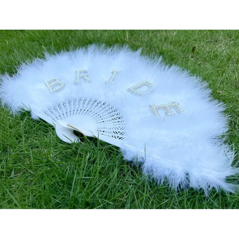 50x35Cm White Bride Pearl Letter Fan Guest Hand Fan Bridal Shower Gift Bachelorette Party Supplies Accessories Wedding Day Decoration