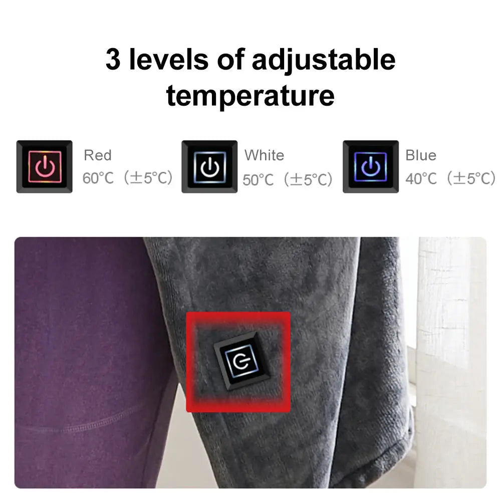 150*80cm Heated Blanket Wrap Portable USB Electric Blanket Shawl Adjust Flannel Throw Blanket Winter Heats Up Quickly Heated Cap