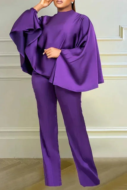 NEW Arrivals 2PCS Set Plus Size 4 Colors Spring Autumn Elegant African Women Long Cloak Sleeve O-Neck Top Long Pant Matching Sets Evening Birthday Party Dashiki Luxury African Clothing Products