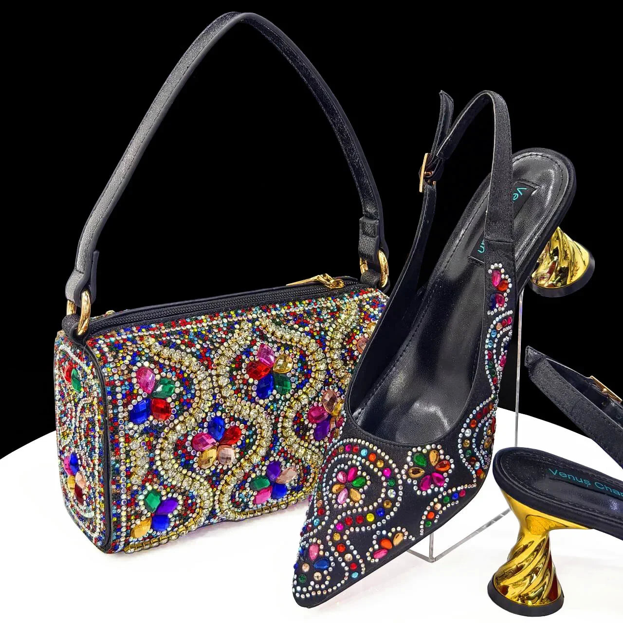 Newest 8 Colors INS Style FUCHSIA Color Elegant Low Heels Nigeria Popular Design African Ladies Shoes And Bag Set for Wedding Birthday Party Night Business Dinner Ladies Luxury Fashion Apparel Accessories Shoes Products