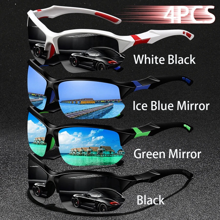 NEW Arrivals 4 PCS Set Night Vision Ice Mirror Sunglasses NEW Fashion Vintage Half Frame Driving Fishing Cycling Sports Sunglasses Men Women Mountaineering Sun Glasses UV400 Eyewear