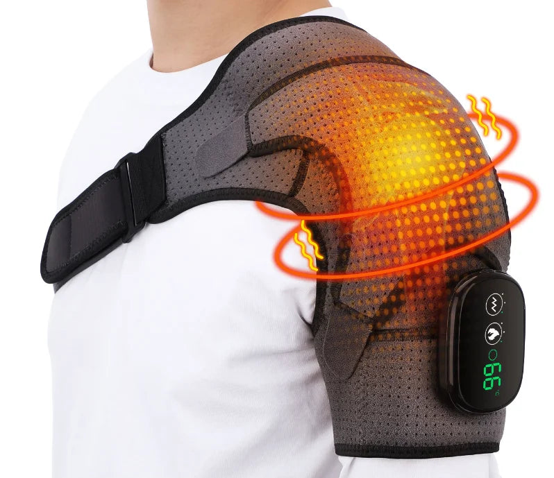 NEW Arrivals Black/Gray Color Electric Heating Shoulder- Knee Massage Brace Belt Thermal Vibrator Shoulder Temperature Massage Support Pad Sports Pain Relief Instrument Health Care Supplies