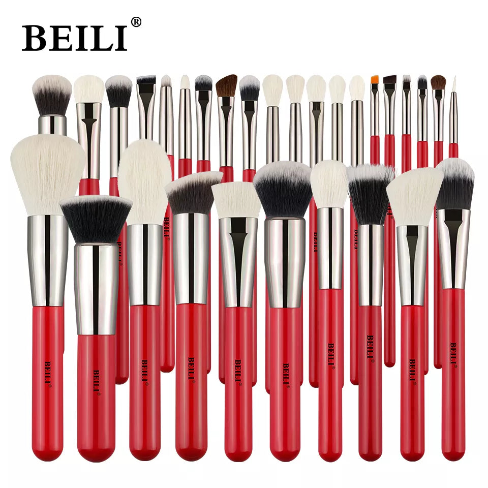 Red Natural Makeup Brushes Set 11-30pcs Foundation Blending Powder Blush Eyebrow Professional Eyeshadow brochas maquillaje