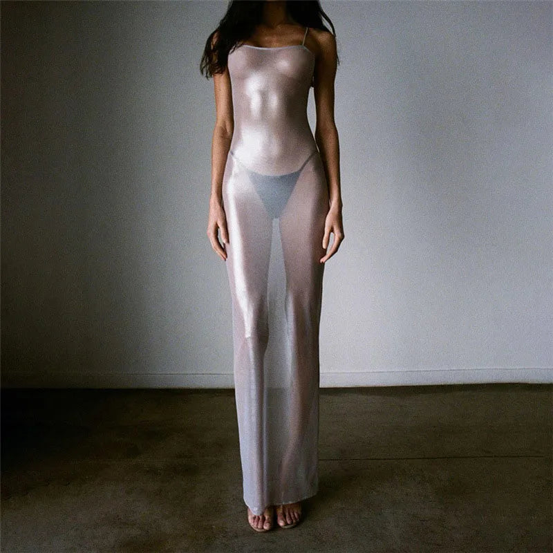 NEW Arrivals Sexy See Through Maxi Dress Women Sexy Strappy Dresses Body-Shaping Female Stunning Hipster Spring Summer Evening Beach Party Night Club Outfits Maxi Dress