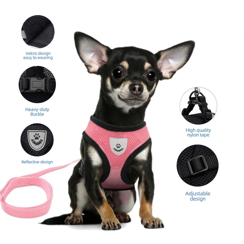 NEW Cat Harness Adjustable Vest Walking Traction Rope Set for Dog Collar Breathable Mesh Harness for Small Medium Cat Dog Pet Lead Reflective Strips Pets Supplies