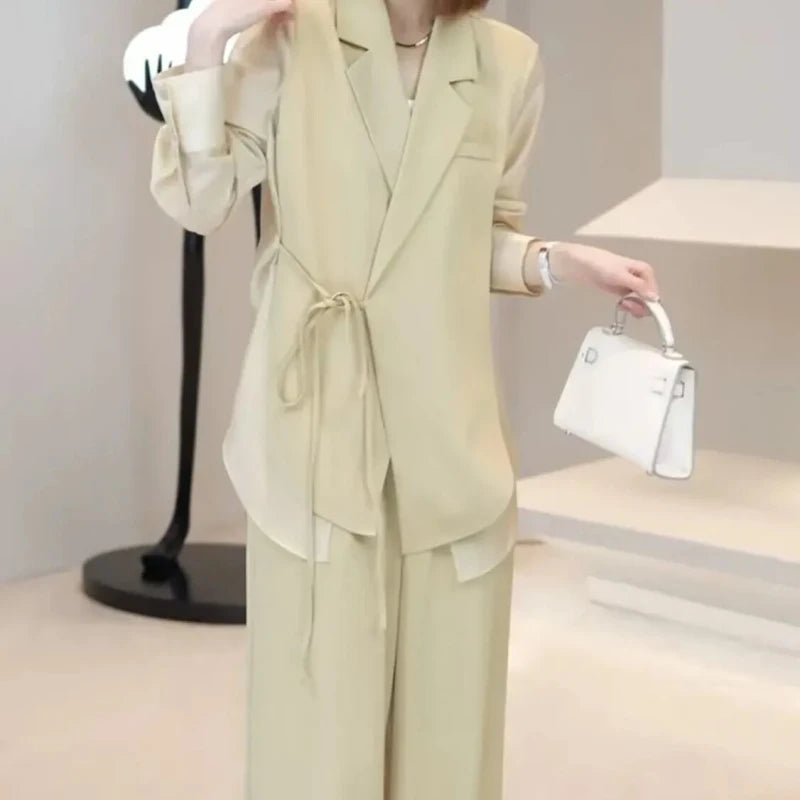 2PCS Set Luxury Women Summer Workwear Shirt Patchwork Short/Long Blazers Shorts Suits New Office Lady Lace Up Tops Pants Outfits Ladies Luxury Fashion Clothing Supplies