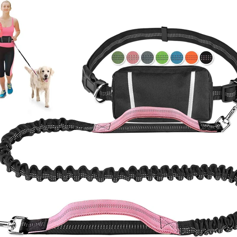 Hands-Free Large Dog Running Retractable Supplies Walking Training Adjustable Waist Belt Dogs Pet Waist Bungee Free Jogging 2 Ropes Leashes