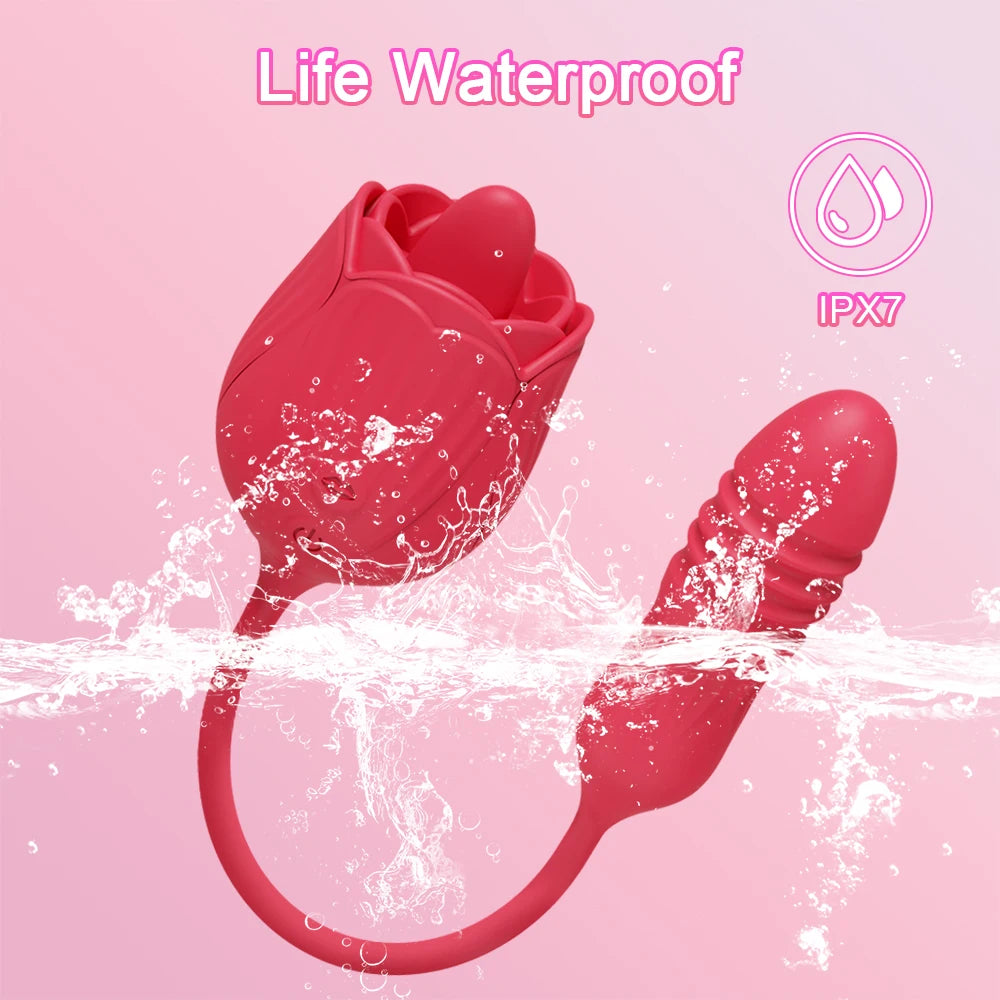 Rose Toy Dildo Thrusting Vibrator for Women Egg Clitoris Sucker Stimulator Tongue Licking Adults Goods Sucking Sex Toys Female