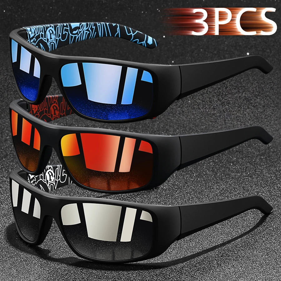 NEW Arrivals 3PCS Set Fashion Vintage Fishing Cycling Sports Sunglasses Men Women Running Mountaineering Sport Man Sun Glasses UV400 Eyewear