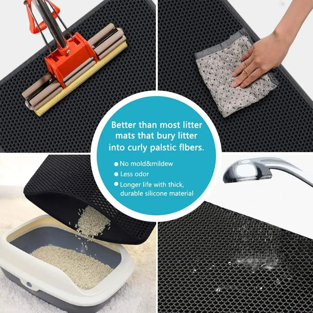 NEW Arrivals S-XL( 60X90CM) 6 Colors Cat Litter Mat Waterproof Urine Proof Kitty Litter Mat Honeycomb Double Layer Litter Box Mat Skidproof Soft EVA Cat Litter Mat Pets Hygiene Supplies