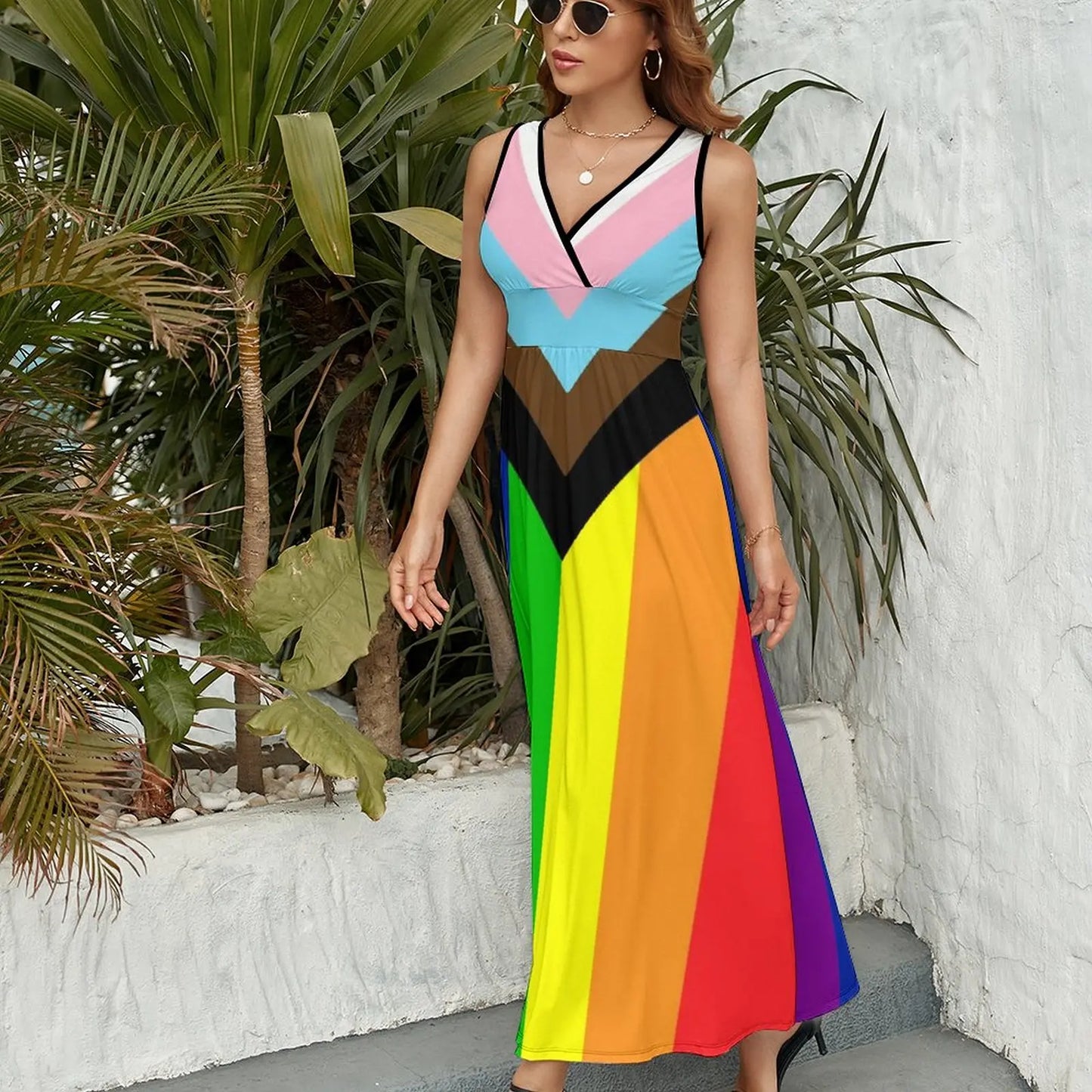Progress Pride Flag Rainbow Gay Lesbian Transgender Bisexual LGBTQ Dress Modern Maxi Dress Street Style Bohemia Long Dresses Hig