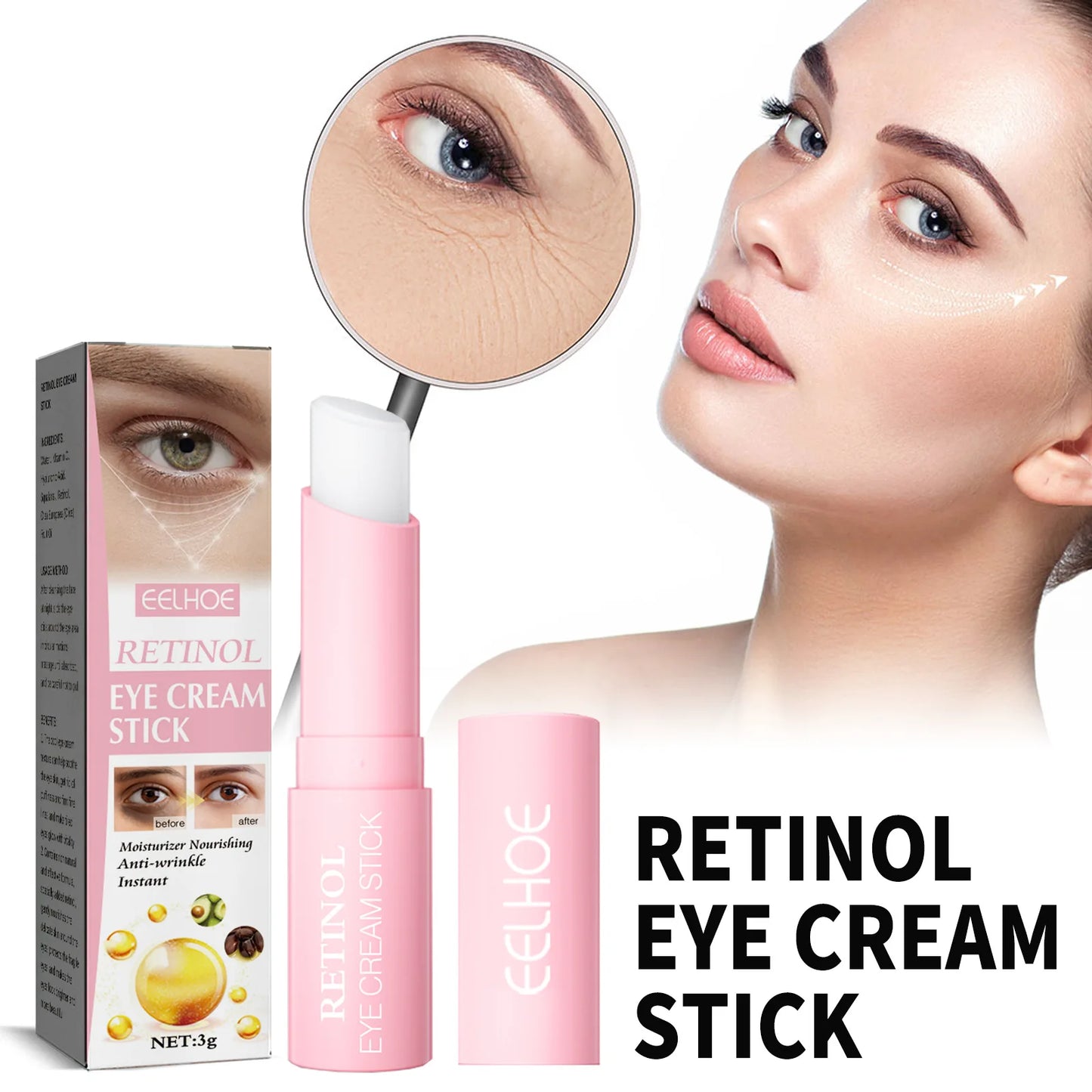 EELHOE Retinol Eye Cream Stick moisturizes, moisturizes, firms the eye area, improves fine lines, crow's feet and dark circles