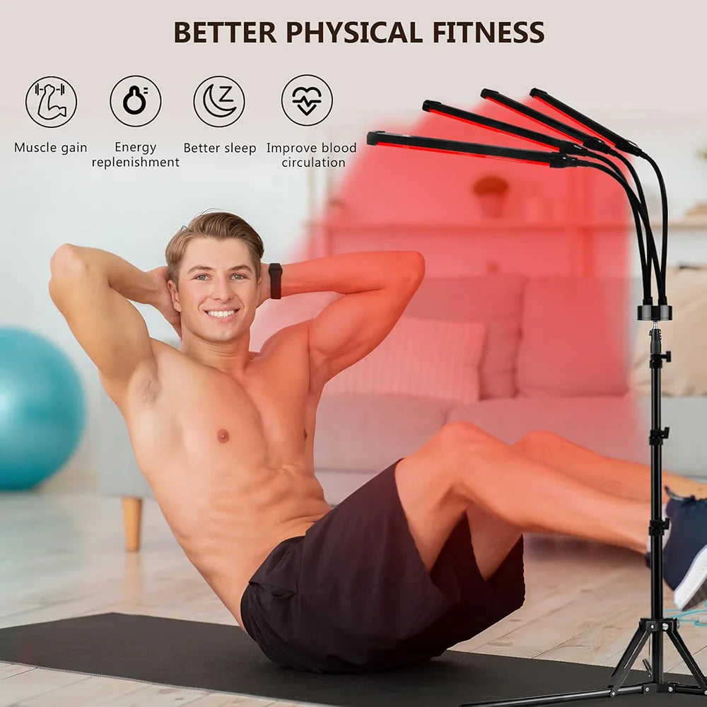 NEW Arrivals 4 Head Set Red Light Therapy Lamp Infrared Light W/Timer Adjustable 660nm 850nm Near Infrared Light for Body Pain Relief Skin Care Health Care Supplies