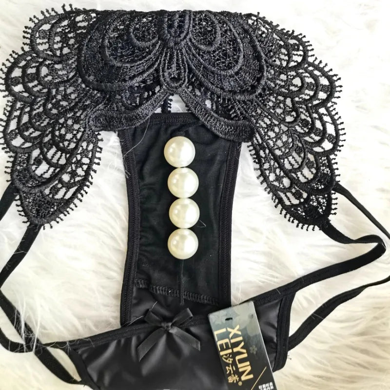 NEW Arrivals Pink/Black/Claret Color Pearl Panties, Enlarged Massage Beads, Sexy Thong, Tight Briefs Panties Women Sexy Hot Crotchless Thongs Women Sexy Underwear