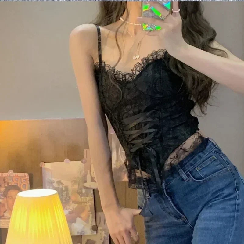 NEW Arrivals Sexy Clothes Blouses Sexy Crop Tops Women Corset Lace Bandage T-Shirt Camisole Woman Sling Tank Top Fashion Sleeveless Waistcoat Ladies Sexy Underwear Clothing
